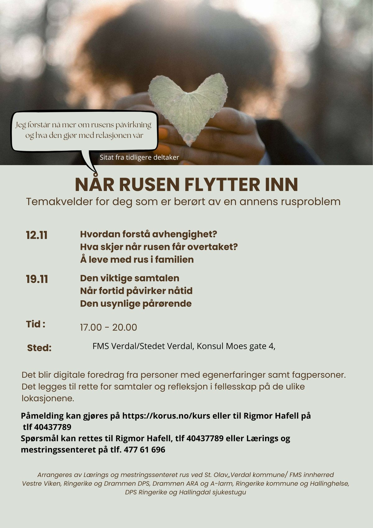 Plakat: Når rusen flytter inn – temakvelder 12. og 19. november